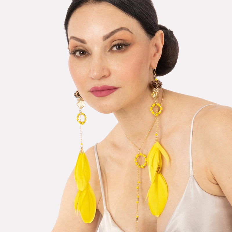Juliette - Yellow Feather Earrings