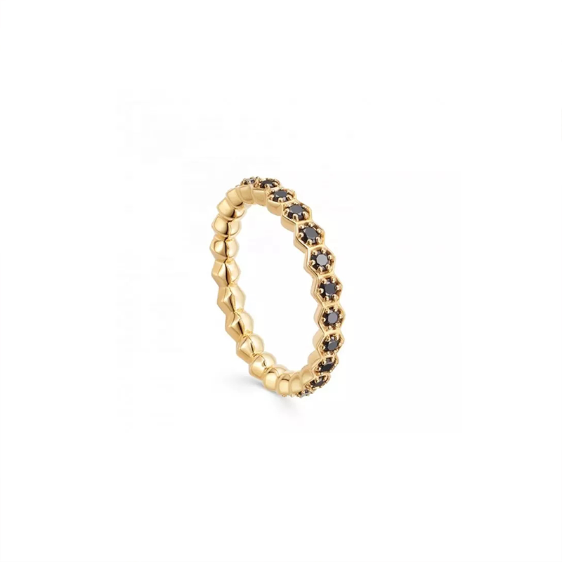 Sofia Ring Black CZ Gold