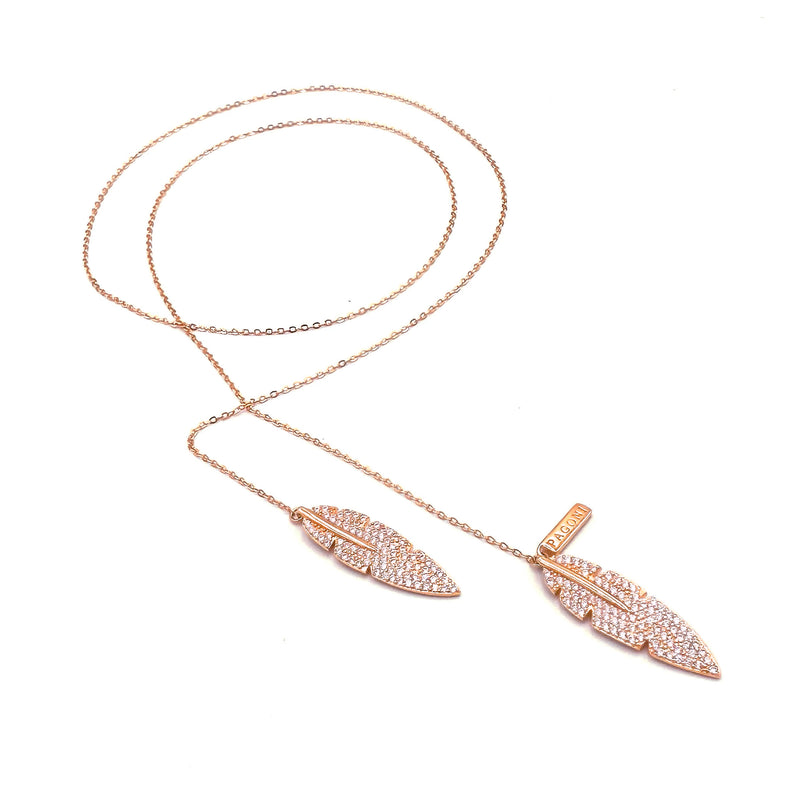 Thea Lariat Necklace White CZ Rose Gold (Feathers for Freedom Campaign)
